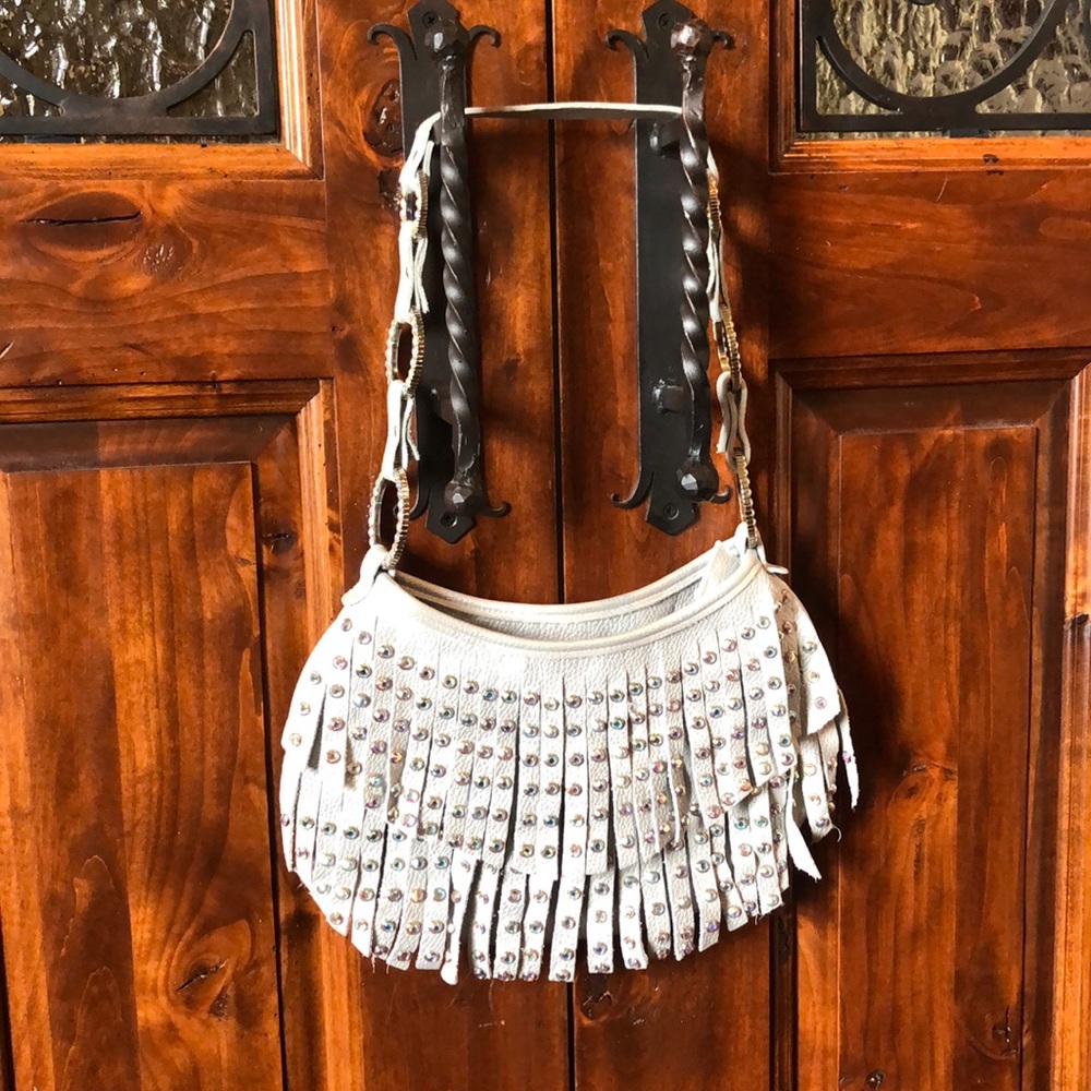 Raviani silver leather fringe real Swarovski